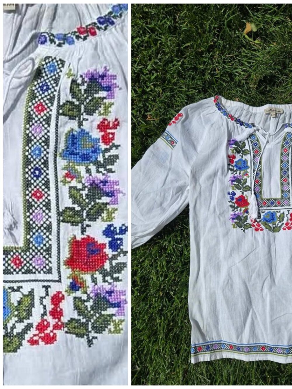 Romanian Traditional Embroidered Blouse Ie Floral Folk - Size S